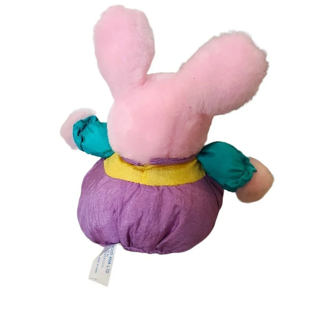 Vintage Small Pastel Pink Bunny Rabbit Plush Puffalump Style Stuffed Animal 7.5